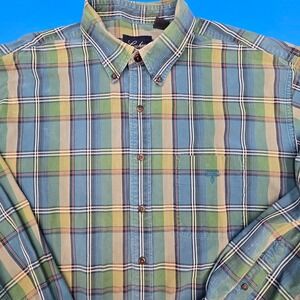 Lucchese Classics Y2K Western Plaid Shirt Mens XL Green Blue Vintage